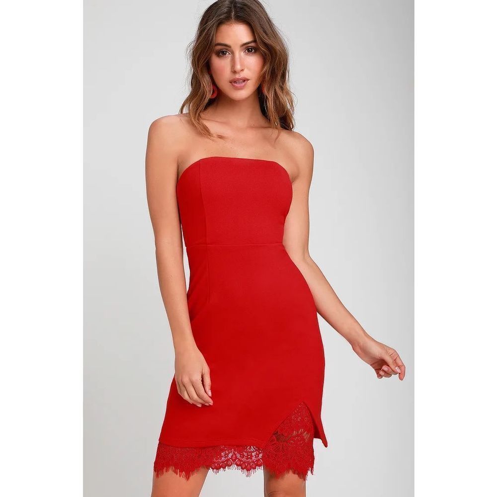 Lulu’s NWT Mateo Red Lace Strapless Bodycon Dress - Picture 2 of 14